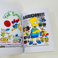Open magazine with colorful illustrations of 'The Simpsons' characters on a white background
